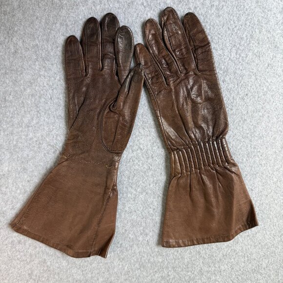 Anne Klein‎ by Aris Vintage Leather Gloves Pair Nylon Lining Womens Size 7 - Picture 1 of 14